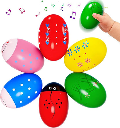 6 Pack Wooden Percussion Musical Shaker, Toddlers Stocking Stuffers 1-3 Year Old, Christmas Stocking Stuffers, Eggs Shakers Christmas Eggs Montessori Toys for Kids Boys Girls