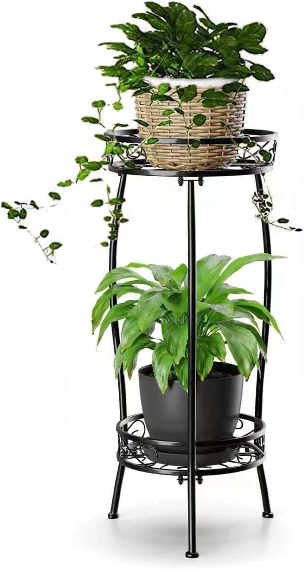 H HOMEXIN Plant Stand Indoor Outdoor, 2 Tier Tall Metal Plant stand 27 " Plant Holder Rack Heavy Duty Rustproof Decorative Plant Shelf for Corner Garden Balcony Patio Lawn office