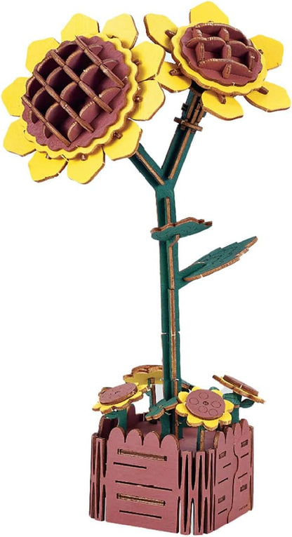 3D Wooden Puzzles for Kids DIY Wooden Flower Building Block Set Craft for Children Adults to Build Valentine's Day/Mother's Day/Teacher's Day/Birthday Gifts (Sunflower)
