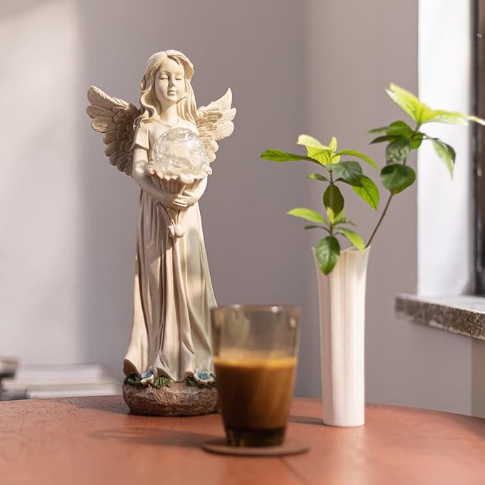 Angel Statue for Garden - 16.3 inches Guardian Solar Garden Statue, Gardening Gifts for Mom Grandma Lawn Ornaments Figurines for Outdoor Decor