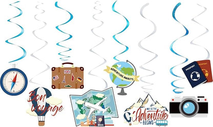 30PCS Travel Themed Hanging Swirl Party Decorations, Adventure Awaits Bon Voyage Signs Party Supplies for Birthday Party Retirement Party Farewell or Wedding Bachelorette Baby Shower Classroom Decor