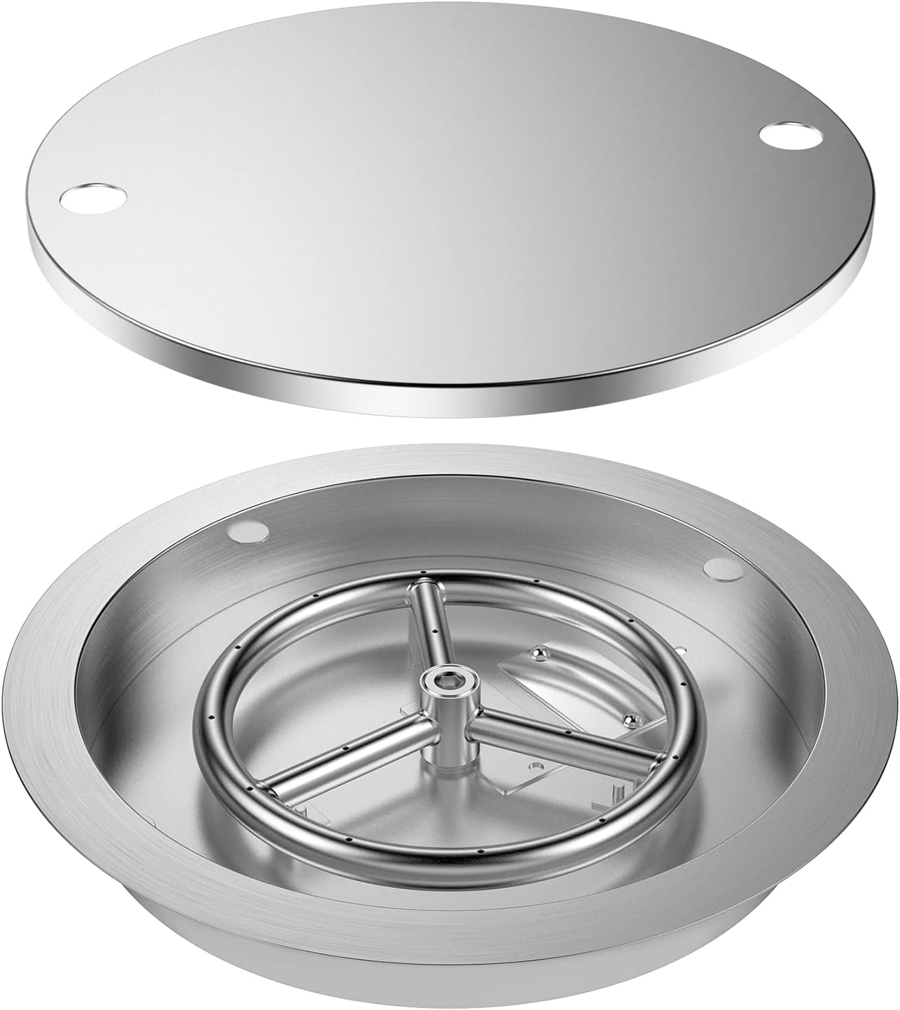 Skyflame 13 Inch Round Stainless Steel Drop in Fire Pit Pan Fire Bowl with Burner Ring and Protective Cover
