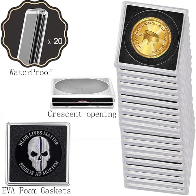 61pieces Coin Capsule Coin Snap Holder 2 x 2 Inch Half Dollar Coin Holder, Coin Cases for Collectors Coin Sleeves Collectors for Coin Collection Supplies