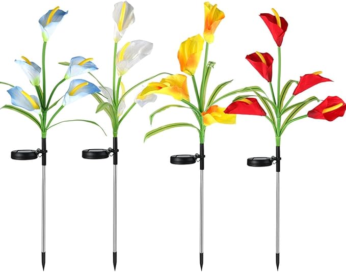 Veesee 2 Packs Upgrade Solar Calla Lily Lights Outdoor Garden Stake Light, Color Changing Solar Powered LED Lily Lights for Christmas Gift Wedding Party Outdoor(Blue)