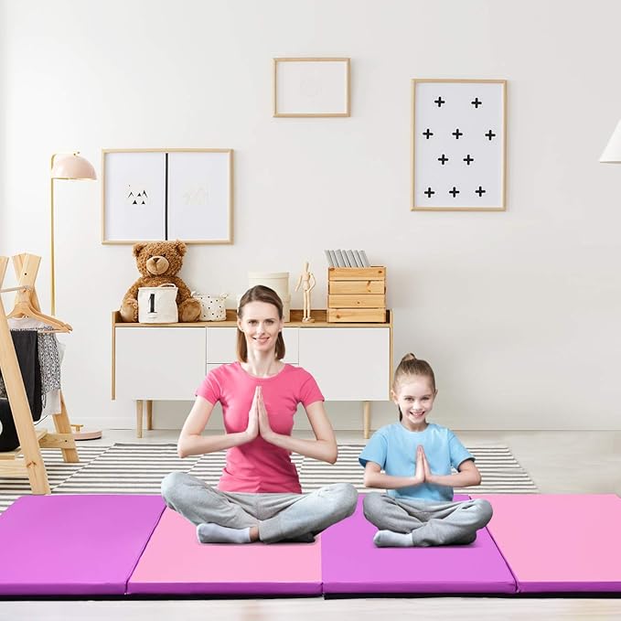 Giantex 4'x10'x 2" Gymnastics Mat, 4-Panel Folding Aerobics Exercise Mat w/Hook & Loop Fastener, Carrying Handle, Portable Tumbling Mat for Stretching Yoga Cheerleading Martial Arts