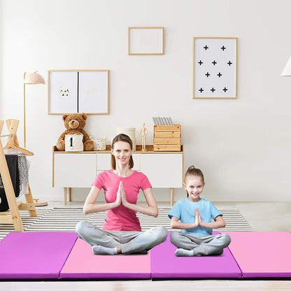 Giantex 4'x10'x 2" Gymnastics Mat, 4-Panel Folding Aerobics Exercise Mat w/Hook & Loop Fastener, Carrying Handle, Portable Tumbling Mat for Stretching Yoga Cheerleading Martial Arts