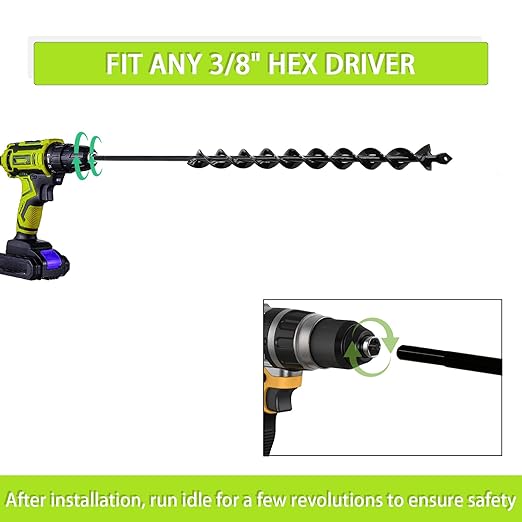 TCBWFY 24 Inch Auger Drill Bit for Planting - 1.2"x24" Long Handle Easy Planter Garden Auger - Bulb & Bedding Plant Augers - Post Hole Digger for 3/8”Hex Drive Drill