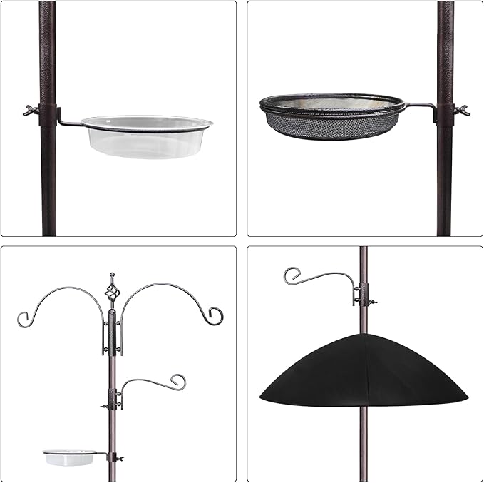Bird Feeder,91in 4 Hook Bird Feeder Pole with Squirrel Baffle,Bath and Mesh Tray,Steel Multi-Feeder Kit Stand for Attracting Wild Birds, Easy Assembly for Courtyards (Weld, Black 91IN)