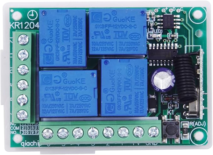 QIACHIP Universal 12V 4CH Wireless Relay Remote Module Switch RF 433Mhz with Remote Control Key Fob 2 Transmitters 1 Receiver for Light Garage Door Electric Gate,Momentary Toggle Latched(KR1204)