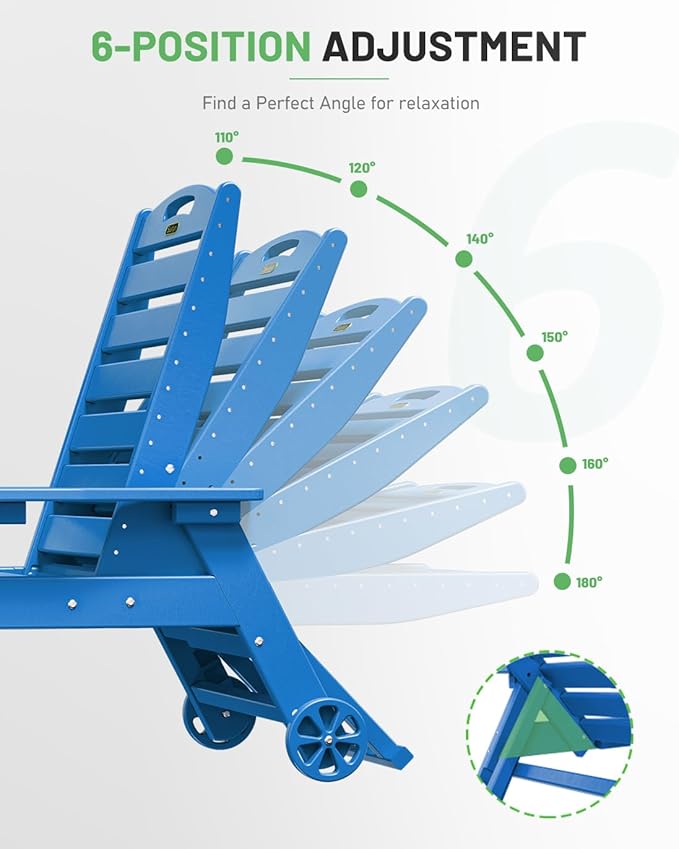 Lounge Chair Outdoor Set of 4 with Wheels, Adjustable 6-Position Chaise Lounge Outdoor, Patio Lounge Chair for Poolside Backyard, Navy Blue