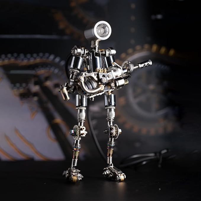 Mostarle Terminator M 3D Metal Puzzle, Arcynix DIY Mechanical Robot Model Kit, Sci-Fi Design LED Light Feature Unique Gift for Adults & Teenager (Orange)