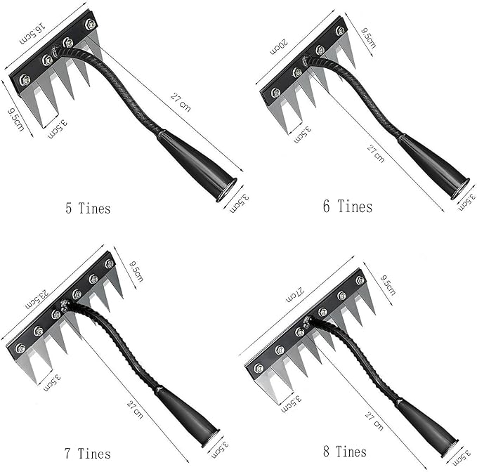 Gardening Hand Weeder Tool,Manual Weeder Tool with Detachable Blades, 4 Sizes High Carbon Steel Dual-Edge Design for Farm Garden Lawn Weed Removal, Soil Cultivation & Root Extraction (5 Tines)