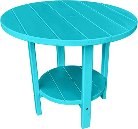 Phat Tommy Round Poly Resin Outdoor Patio Dining Table, All Weather Poly Patio Outdoor Furniture, Teal