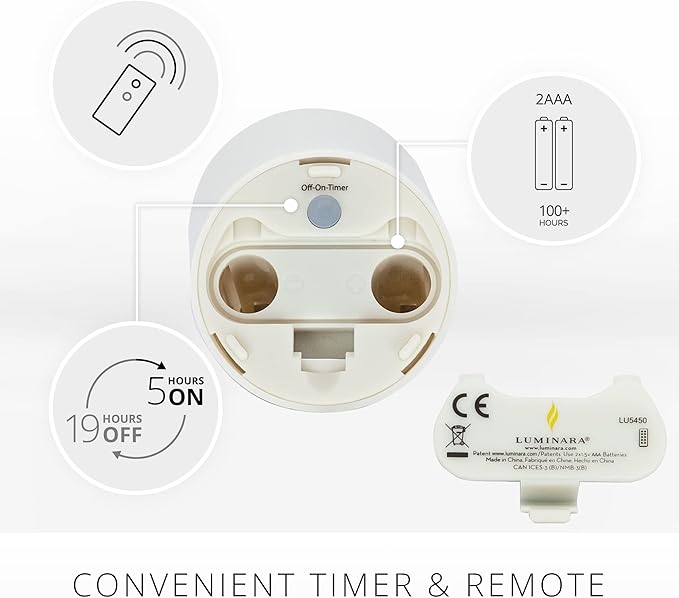 Luminara Outdoor Votive Flameless LED Candle, Pearl Ivory 2" x 3.2", Moving Flame Battery Operated Timer Remote Ready IPX4 Matte Plastic Finish