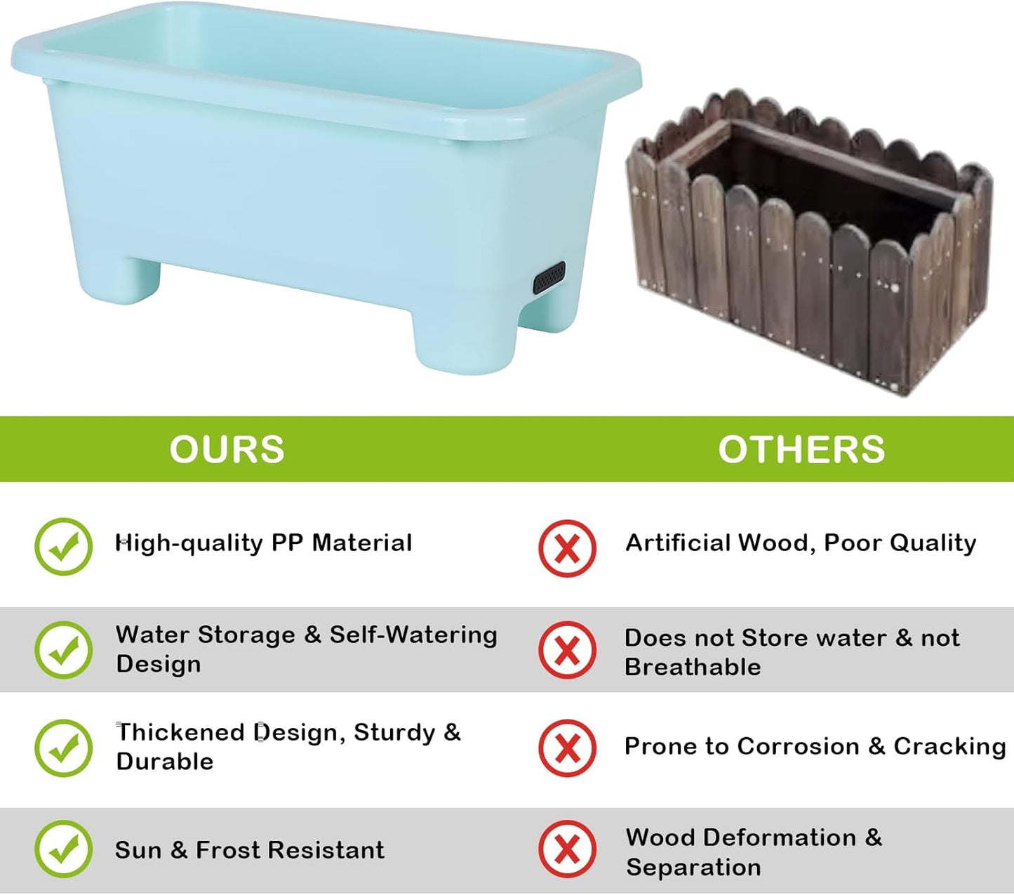 Self-Watering Rectangle Planter Boxes 8-Pack, 15.7-Inch Window Box Planter with Drainage Holes & Trays, Pots for Vegetables, Herbs, Flowers, Garden Windowsill Balcony (Sky Blue, 15.7*8.3*7.1 inch)