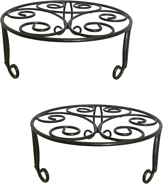 2 Pack 13'' Diameter Metal Plant Stand for Large Plant/Flower Pot Heavy Duty Potted Holder Indoor Outdoor Rustproof Iron Display Stand,Black