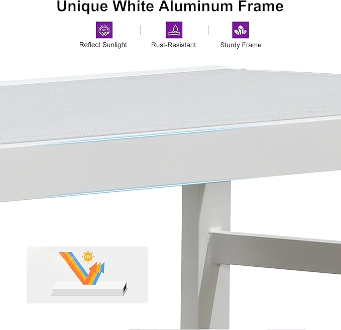 PURPLE LEAF Outdoor Chaise Lounge Staight Legs Adjustable Sunbathing Recliner with Side Table Cream 2 Sets