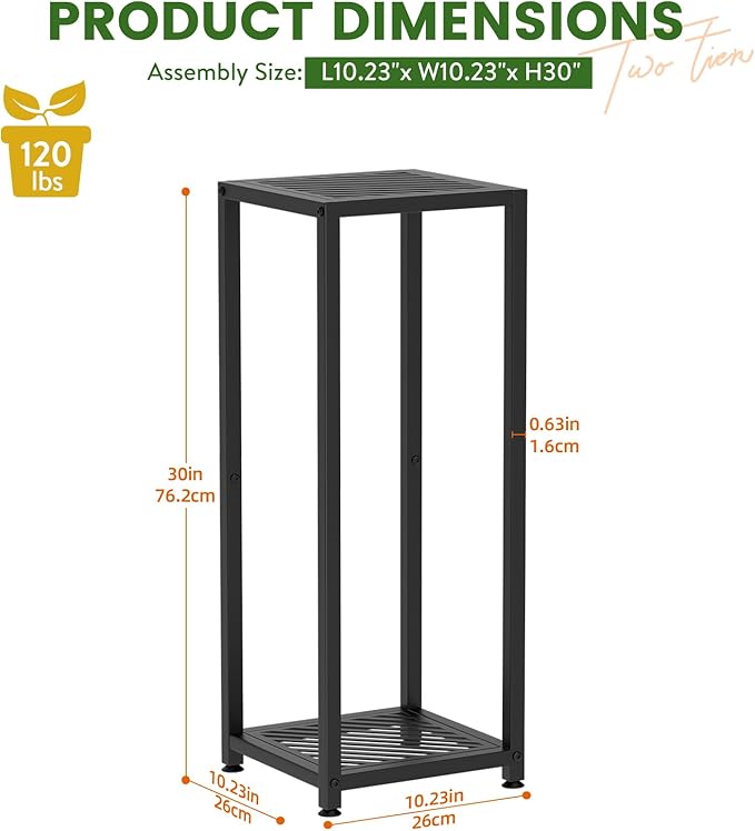 TOSKING 2 Tier Metal Tall Plant Stand Indoor Outdoor ,Multiple Plant Rack Holder Flower Pot Stand Heavy Duty Plant Shelf for Living Room Balcony Garden Patio Bedroom,200 LBS Capacity (Black-30''H)
