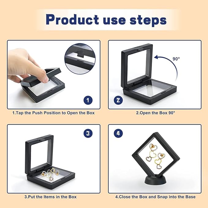 6 Pcs 3D Floating Display Case Frame Display Holder Stands Inner Round Transparent PE Film Storage Box for Jewelry Challenge Coin Medal Antique 3.5 x 3.5 x 0.8 Inches Black and White
