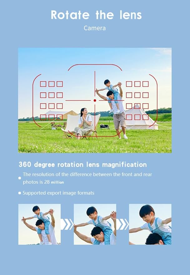Kids Camera,Kids Digital Camera with Rotating Zoom Lens,1080P HD Digital for Kids with Flash,32GB SD,Christmas Birthday Gifts for Girls Boys 3-12 (Sky Blue, D31)
