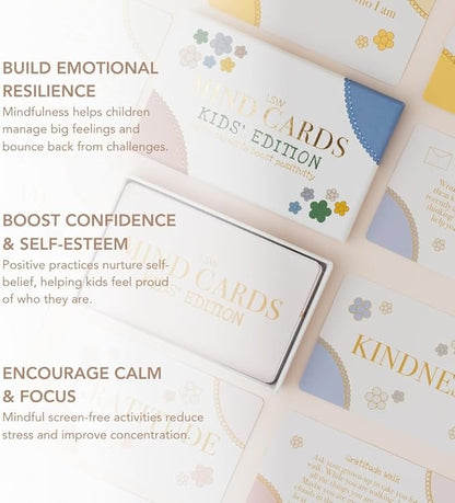 Mind Cards: Kids' Edition | 30 Daily Mindfulness & Gratitude Cards for Children | Screen Free Confidence & Positivity Gift for Emotional Growth