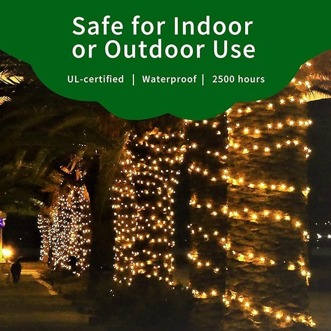 Ultra-Bright Connects End to End Yellow Christmas Mini Lights 300L 63.8Ft(2Sets-Each 150L) UL Listed Incandescent Bulb String Light for Indoor Outdoor Holiday Garden Christmas Tree Decor