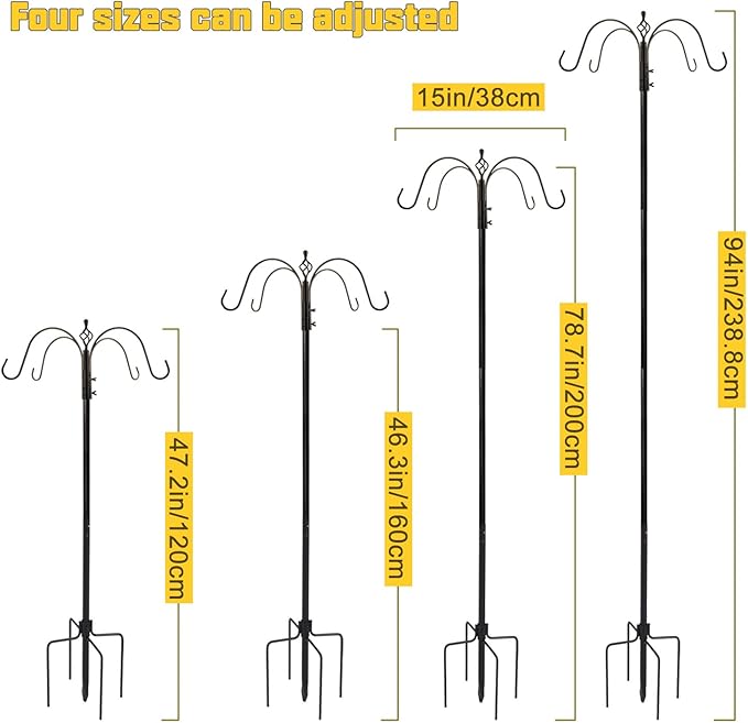 Bird Feeder Station with Suet Cage & Water Bowl Fruit Hook- Adjustable Pole, 6 Hanging Hooks for Wild Birds, Outdoor Garden Bird Feeding Kit