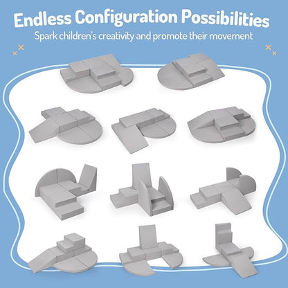 6-Piece Foam Climbing Blocks for Toddlers, Baby Climb and Crawl Soft Foam Play Set, Machine Washable Cover, Indoor Activity Play Structures, Climbing Toys for Toddlers 1-3 (Gray)