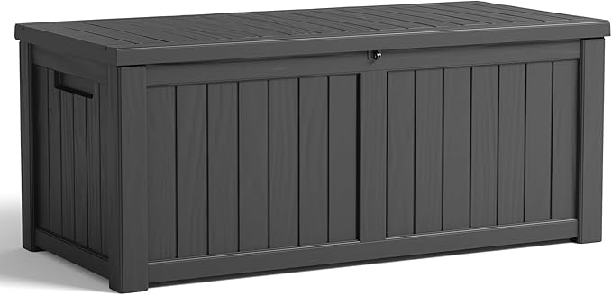 120 Gallon Resin Deck Box, Lockable Patio Outdoor Storage Box for Furniture, Garden Tools and Tools Storage, Waterproof Outside Storage Boxes - Black