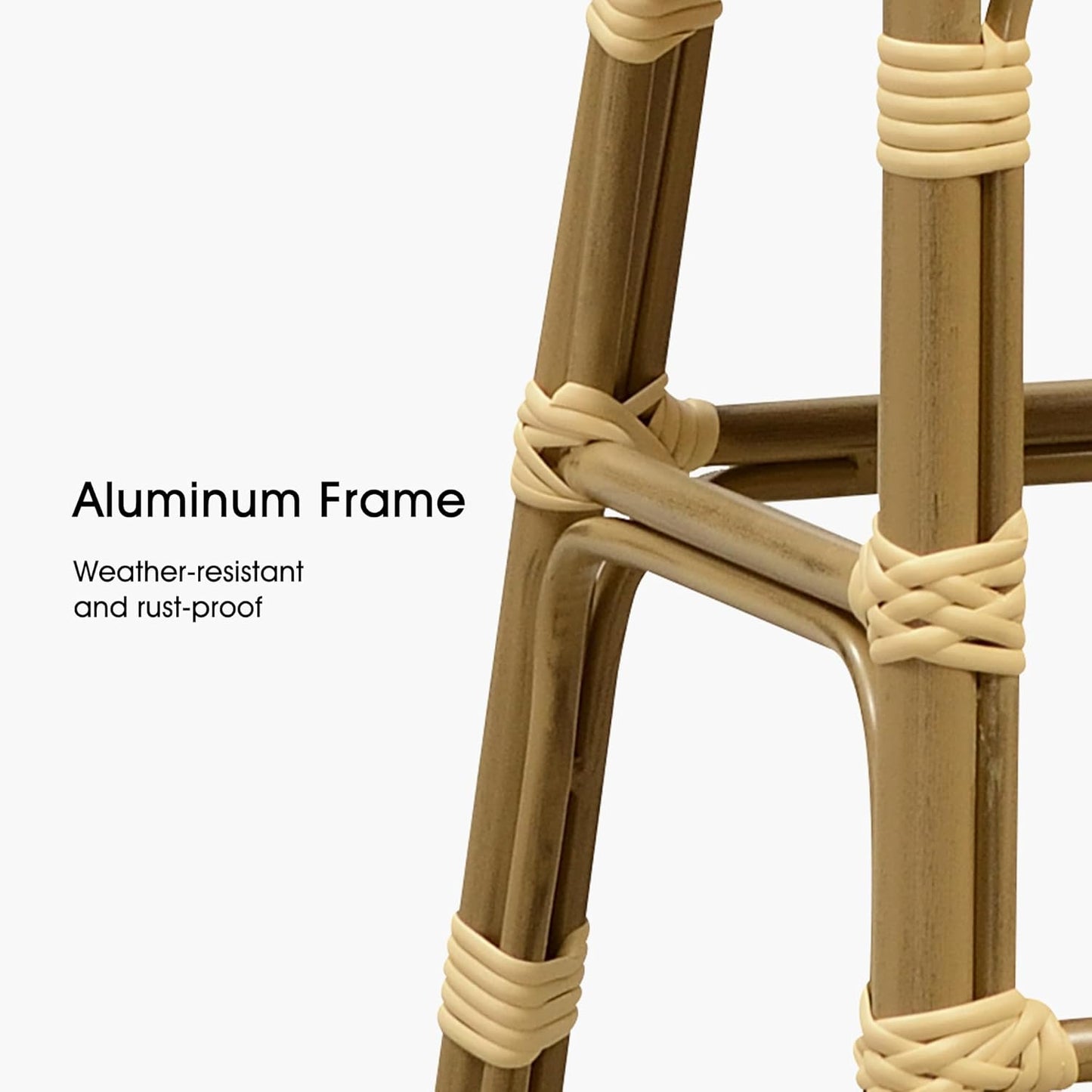 PURPLE LEAF French Counter Height Bar Stool Set of 2 25" Bamboo Print Finish Patio Bar Chairs with Back Rattan Bar Chairs French Bistro Set for Kitchen Outdoor Counter Stool Cream Yellow