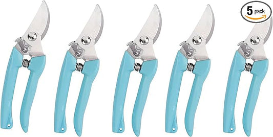 5pcs Garden Flower Shears Pruning Shears 6.9 inches Scissors Heavy Duty Plant Scissors for Cutting Flowers, Trimming Plants, Bonsai, Fruits Picking (Blue Handle 5pcs)