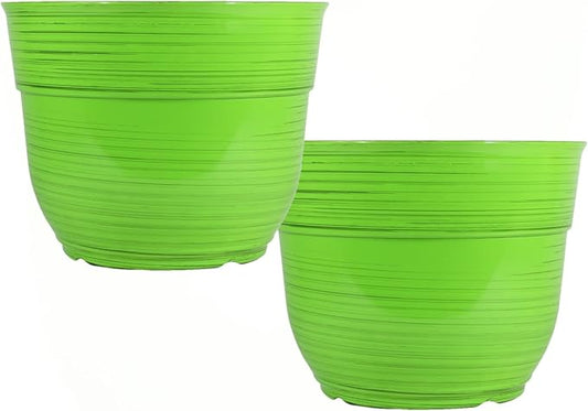 Garden Elements Indoor/Outdoor Glazed Brushed Happy Plastic Planter, Large, Bright Green, 15" (Pack of 2)
