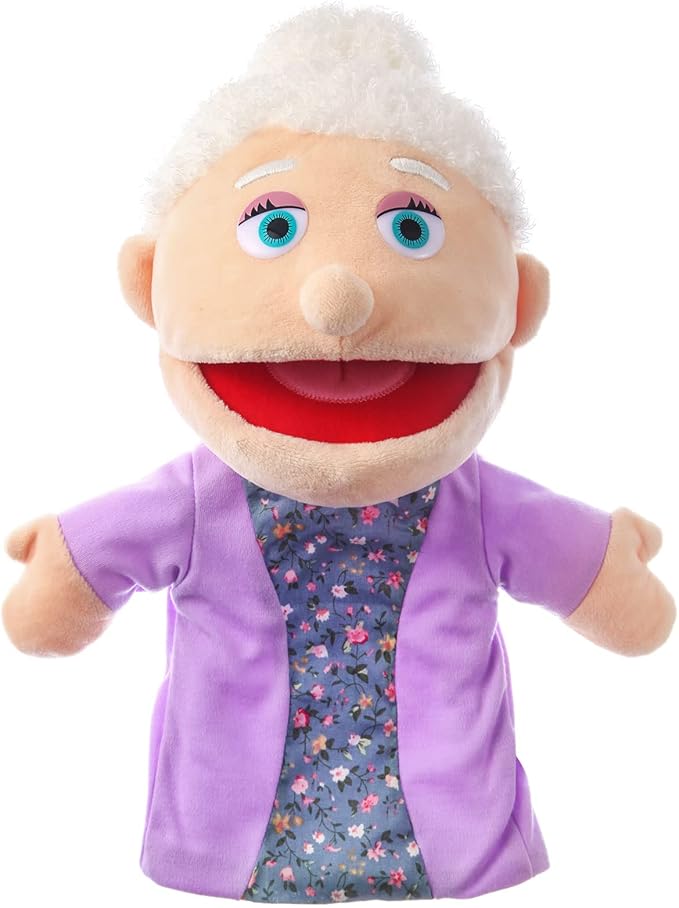 1 Pcs Family Hand Puppets 12 Inch Grandparents, Mom & Dad, Brother & Sister Plush Hand Puppet Toys Role-Play Toy Puppets for Kids Storytelling Imaginative Pretend Play Teaching Preschool(Grandmother)