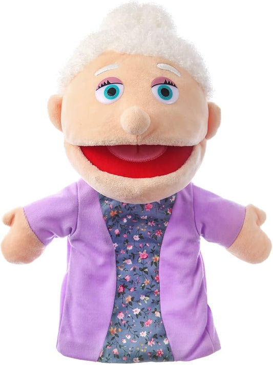 1 Pcs Family Hand Puppets 12 Inch Grandparents, Mom & Dad, Brother & Sister Plush Hand Puppet Toys Role-Play Toy Puppets for Kids Storytelling Imaginative Pretend Play Teaching Preschool(Grandmother)