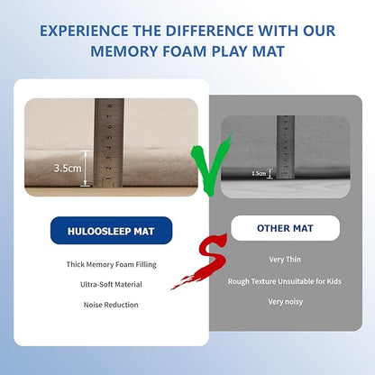 Baby Play Mat for Floor,1.3" Thick Memory Foam Tummy Time Mat for Toddlers,Infants,Kids,Water-Repellent Soft Nursery Rug,Extra Large Non Slip for Crawling&Yoga,Tatami Style for Living Room(Beige)