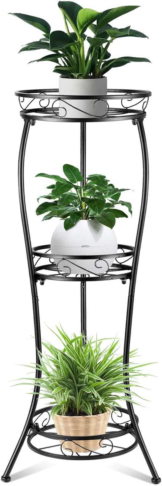 Metal Plant Stand Shelf Rack Indoor Outdoor Multiple Black 3 Tier Tall Corner Flower Pot Holder Stands Tiered Wrought Iron Planter Shelves for Patio Living Room Balcony Office (Black)