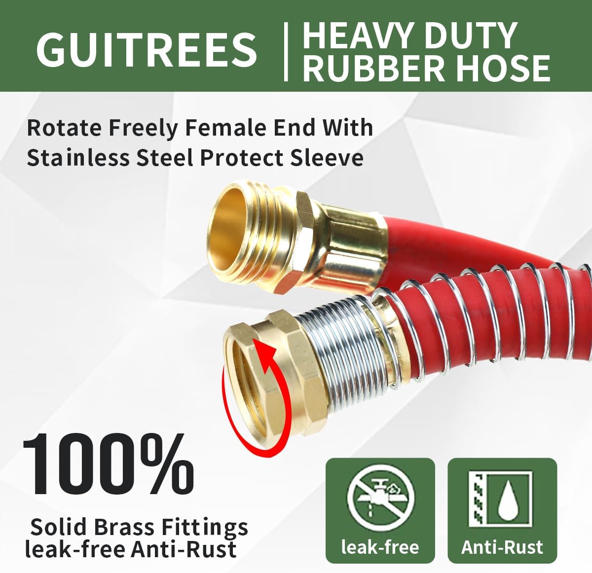 75FT 5/8 Heavy Duty Rubber Garden Hose - 200psi Working, 1000psi Burst - Hot/Cold Water - Five-Layered Braiding for Durability - Versatile for Gardening, Agriculture, Construction(Red)