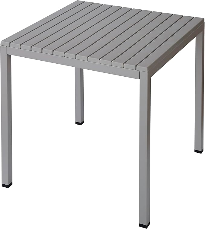 Plastic Outdoor Dining Table with Metal Legs, Weather Resistance, Home Patio Table, Restaraunt Outdoor Table, Quick Assembly (Grey)