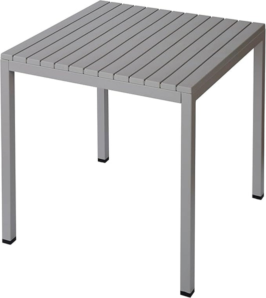 Plastic Outdoor Dining Table with Metal Legs, Weather Resistance, Home Patio Table, Restaraunt Outdoor Table, Quick Assembly (Grey)