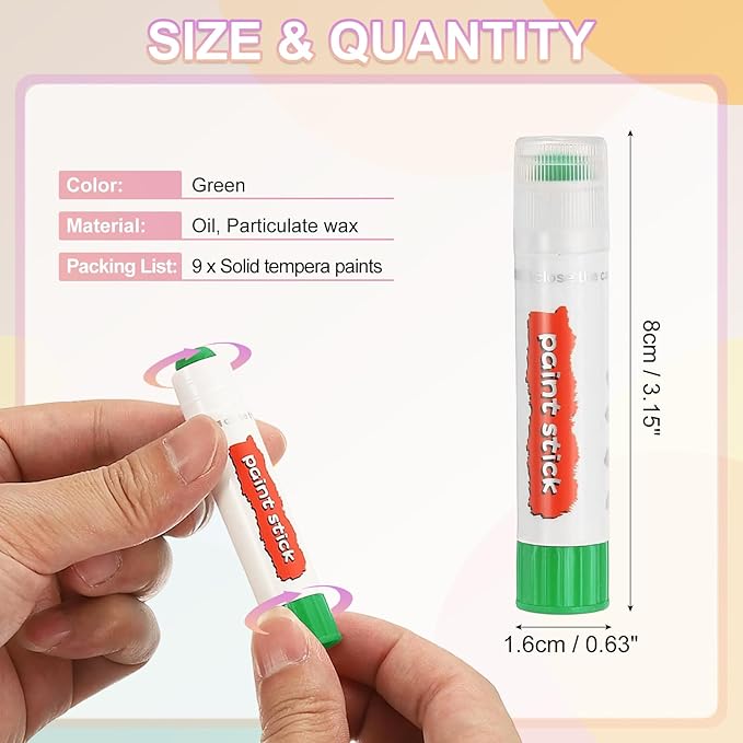 PATIKIL Tempera Paint Sticks, 9 Pcs Solid Tempera Paints Sticks Washable Bulk Markers Pen Quick Drying for Artists Beginners Art Supplies, Green