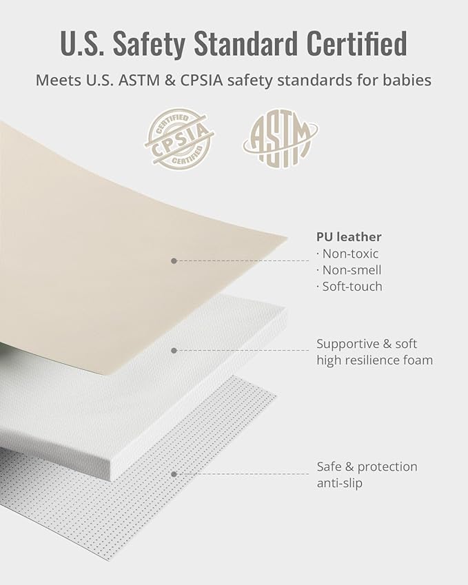 Blissful Diary Vegan Leather Baby Play Mat, 50x50 Thick Foam Cushioned & Waterproof Playpen Mat for Infants and Toddlers, Stylish and Just Wipe-Clean Playmat for Baby Play on Floor, Beige