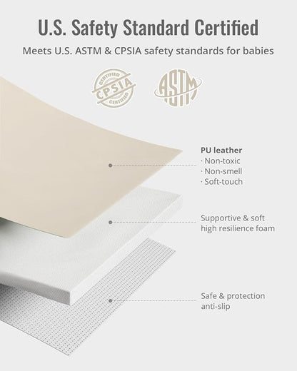 Blissful Diary Vegan Leather Baby Play Mat, 50x50 Thick Foam Cushioned & Waterproof Playpen Mat for Infants and Toddlers, Stylish and Just Wipe-Clean Playmat for Baby Play on Floor, Beige