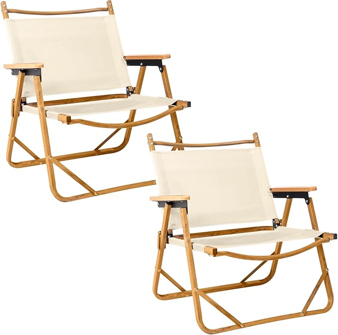 Outvita Portable Folding Camping Chair, 2pcs Ultralight Low Beach Chair, Durable Aluminum Frame Armchairs for Hiking Concert Fishing Picnic, Supports 225Lbs