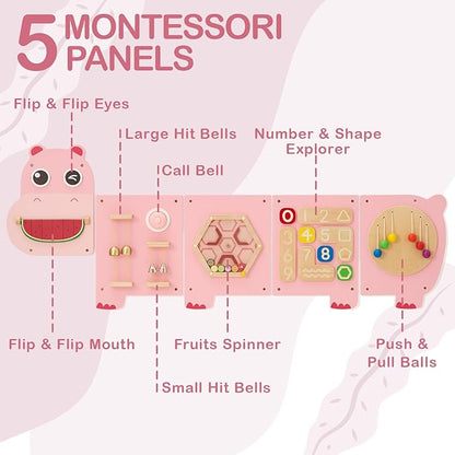 Monläurd® Hippo Montessori Busy Board, Sensory Board, Educational Toys, Sensory Wall Panel, Wall Toys, Daycare Furniture, Playroom Furniture, Learning Toys, Boys and Girls 6 M+