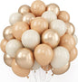 FEYG 50PCS Beige Balloons, 12 Inch, Cream, Nude, Sand, White, Metallic Gold, with Ribbons for Baby Shower, Birthday, Theme Party Decorations