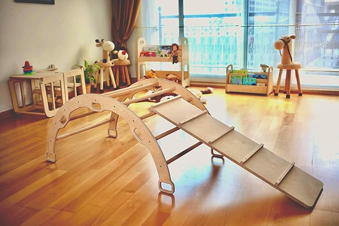 Montessori Climbing Cube and Triangle for Kids | Foldable Climbing Set | Indoor Activity Cube | Climbing Set with Cube and Triangle for Toddler | Foldable Wooden Jungle Gym (CUBE+ARCH+RAMP L)