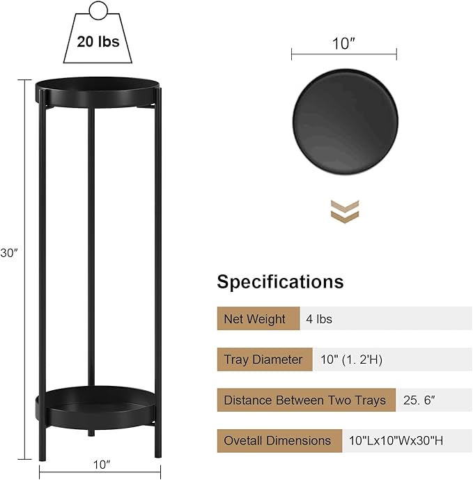 30" Plant Stand, 2 Tier Metal Flower Plants Holder with 2 Removable Display for Indoor or Outdoor,Pot Plant Planter Display(30 X 10in,Black)