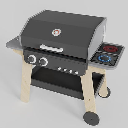 Kids BBQ Grill Playset Toy for Toddlers & Children Ages 3-8, Wooden Outdoor Indoor Pretend Play Cooking Toys with Toy Food and Grilling Tools, for Girls & Boys