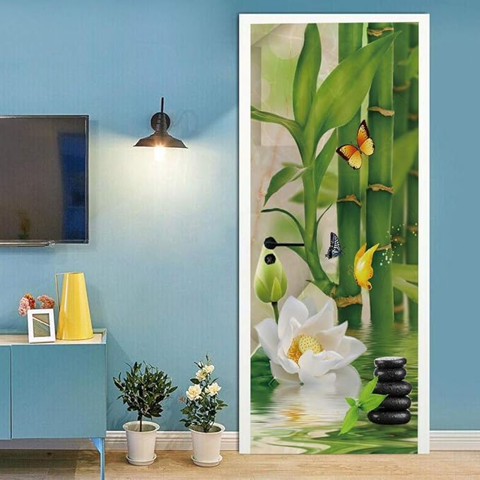 3D Door Stickers - Bamboo - Wallpaper Self-Adhesive Decals - Removable PVC Waterproof - Bedroom/Living Room - 34.6" x 78.7"