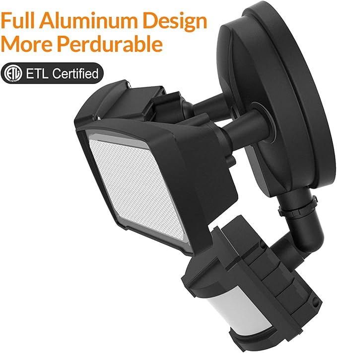 LEPOWER LED Security Lights Motion Sensor Light Outdoor, 30W 3200LM Motion Security Light, 5500K, IP65 Waterproof, 2 Head Motion Detector Flood Light for Garage, Yard, Porch, Black (Not Solar Powered)